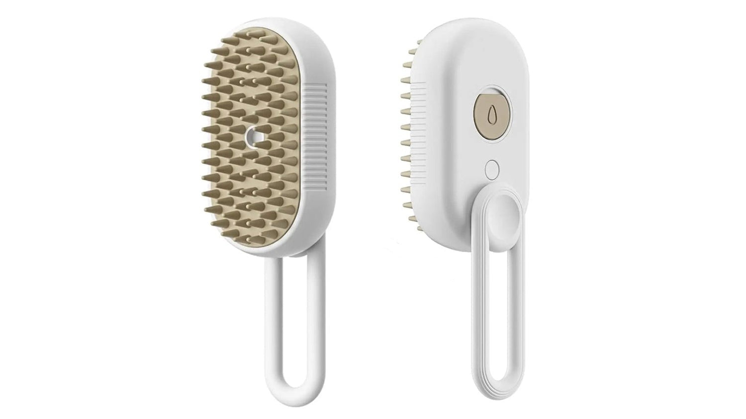 Two white grooming brushes with bristles on a white background